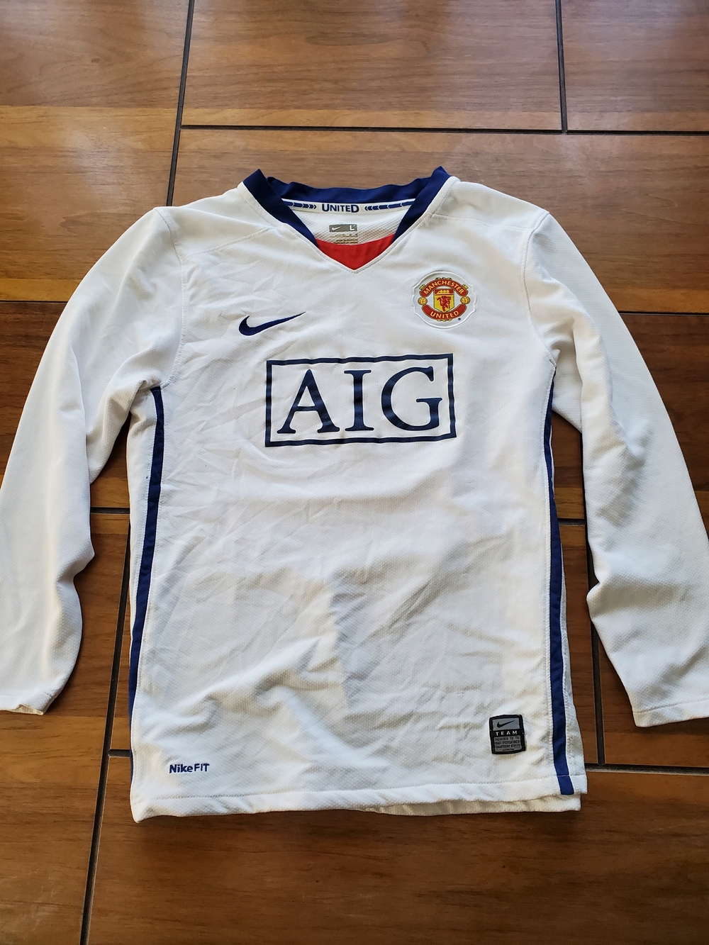Nike White Manchester United AIG Long Sleeve Soccer Jersey